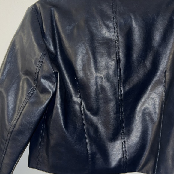 Zara Women's Navy Pleather Jacket - Picture 4 of 5